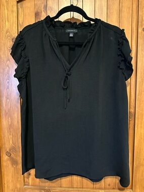 Tamara H Black Tie-Neck Ruffle Sleeve Blouse
